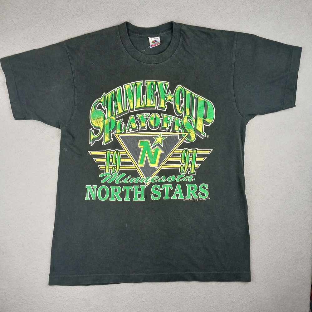 Vintage Minnesota North Stars Stanley Cup Fruit‎ of the Loom T-Shirt Mens L 1991